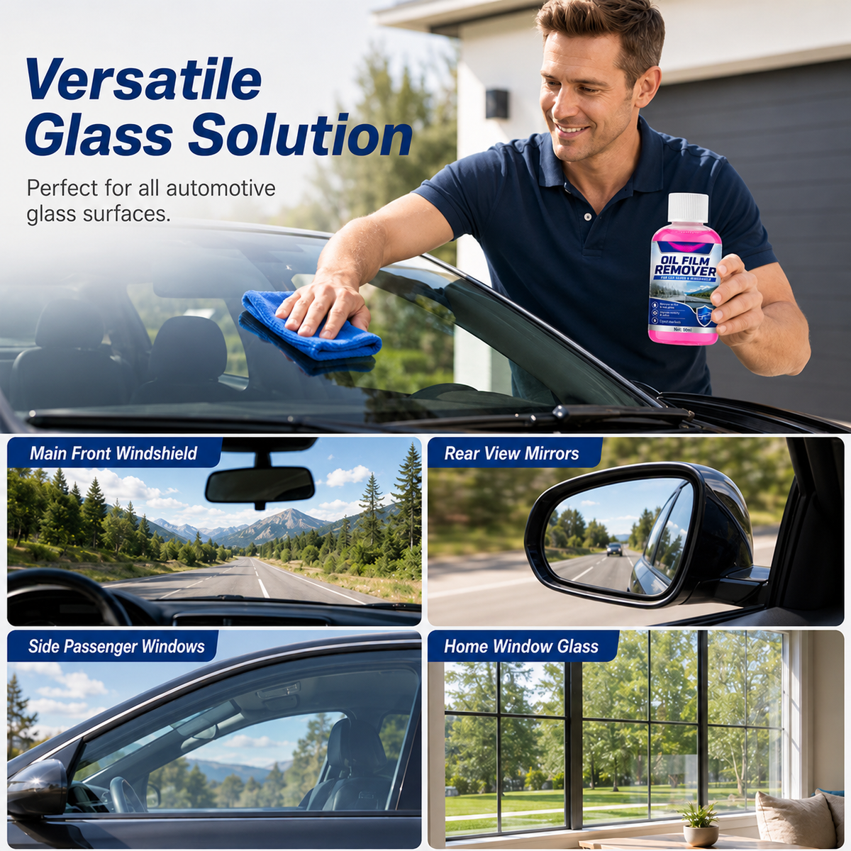 50% OFF NOW! Car Glass Oil Film Remover Windshield Cleaner - Professional Automotive Glass Cleaning Agent, Quickly Remove Oil-Film, Road Grime & Water Stains for Crystal Clear Driving Visibility