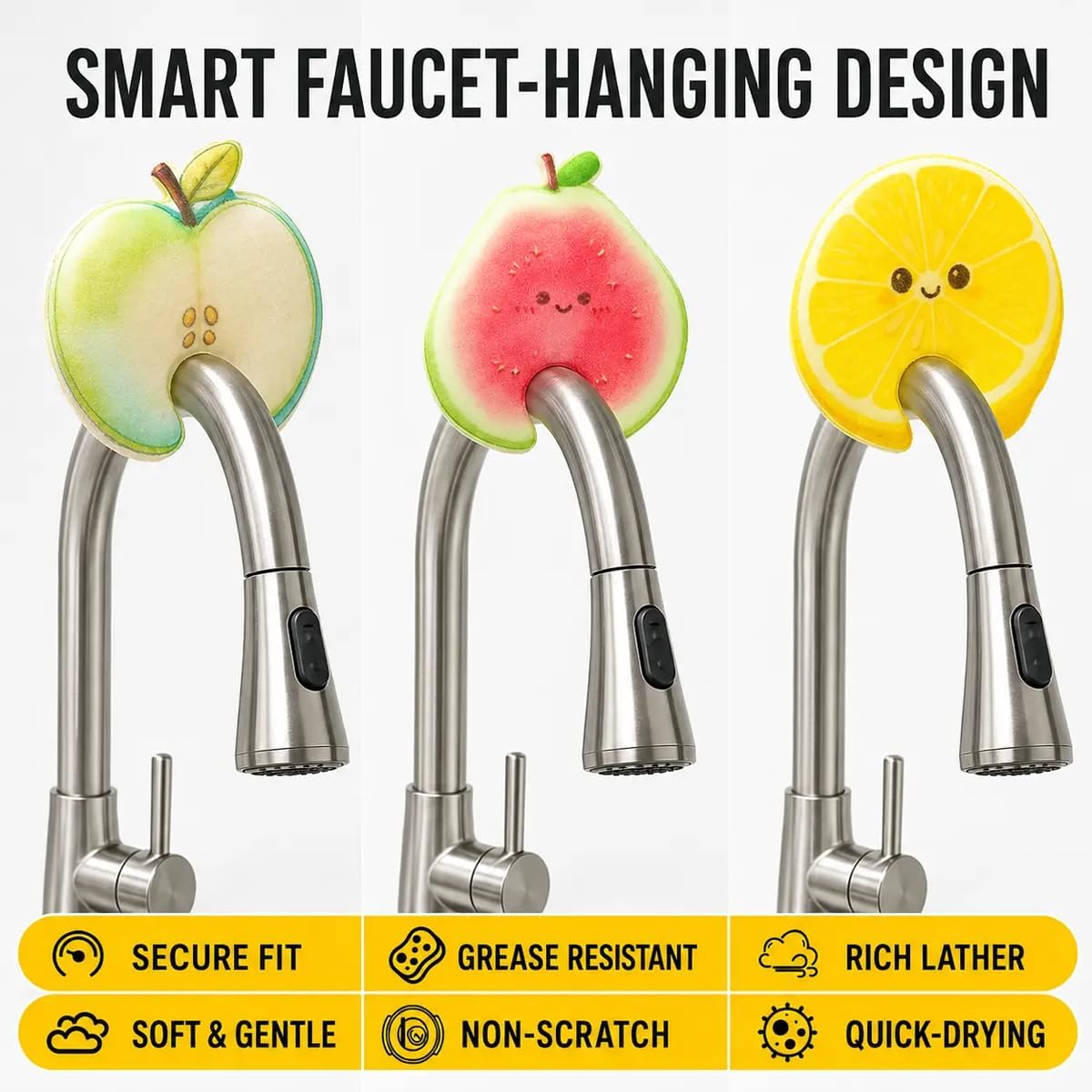 Cute Fruit Compressed Cellulose Sponges,Thicked Easy Grease Removal,3Pcs