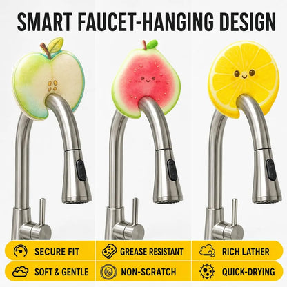 Cute Fruit Compressed Cellulose Sponges,Thicked Easy Grease Removal,3Pcs