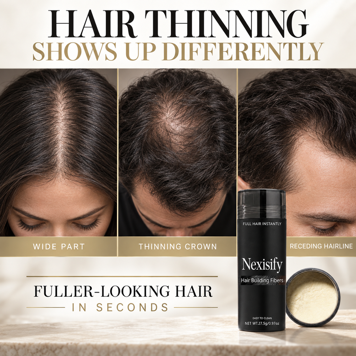 ✨ Nexisify Hair Thickening Fibers — Fuller-Looking Hair in Seconds