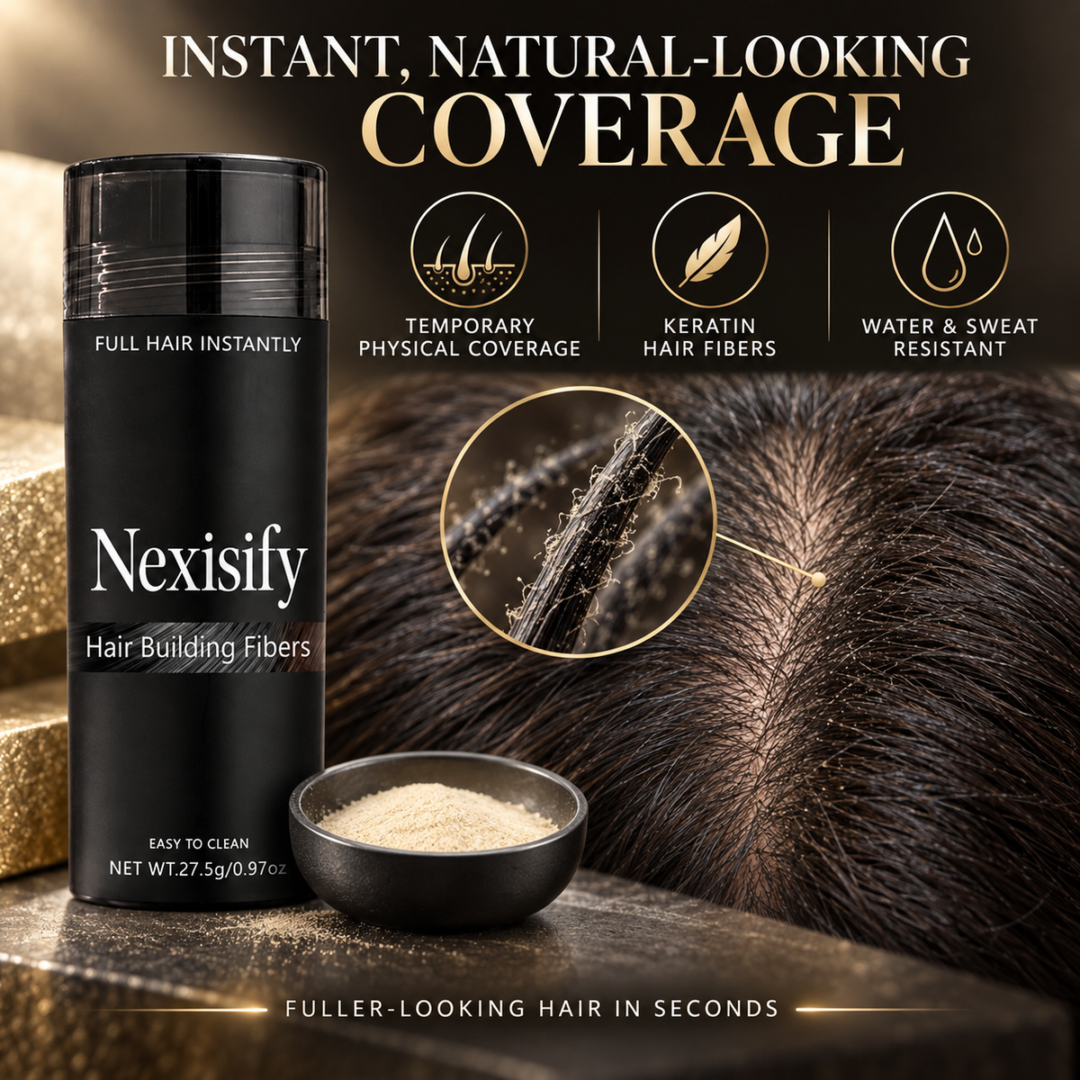✨ Nexisify Hair Thickening Fibers — Fuller-Looking Hair in Seconds