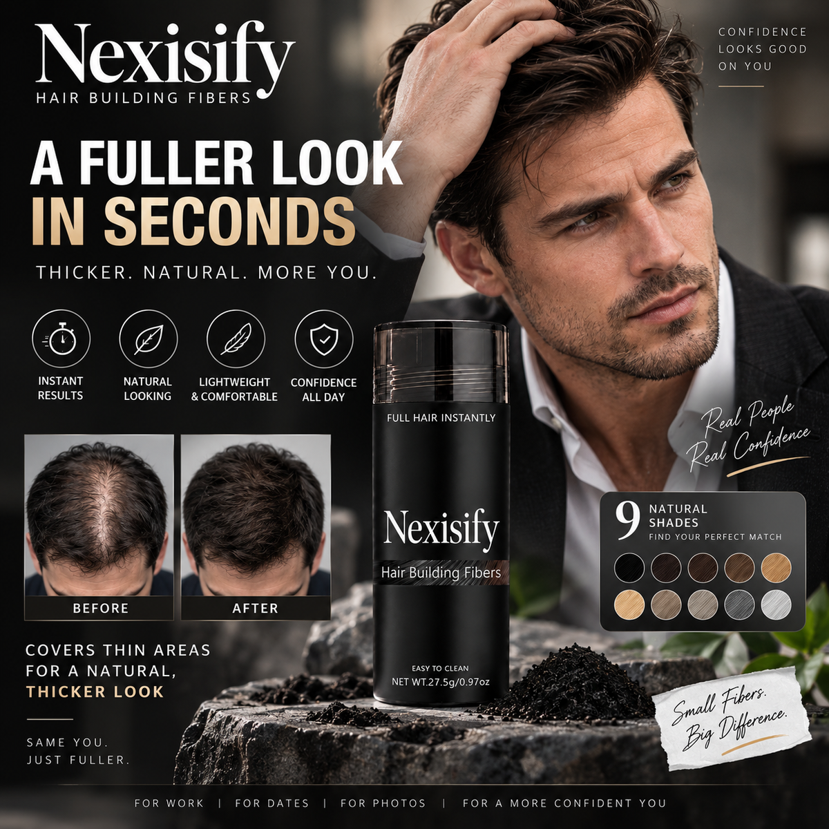 ✨ Nexisify Hair Thickening Fibers — Fuller-Looking Hair in Seconds